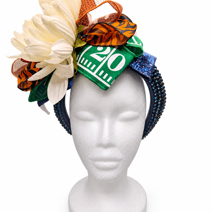 White Flower Tiger Print Jewel Headband