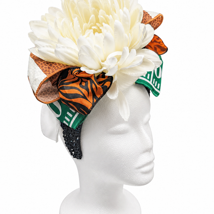 White Flower Tiger Print Jewel Headband