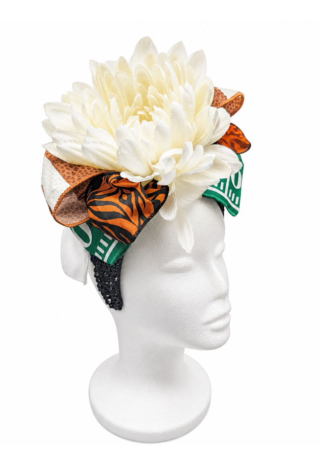 White Flower Tiger Print Jewel Headband