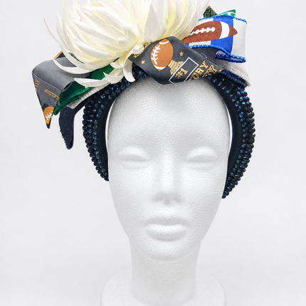 Gameday White Flower Blue Jewel Headband