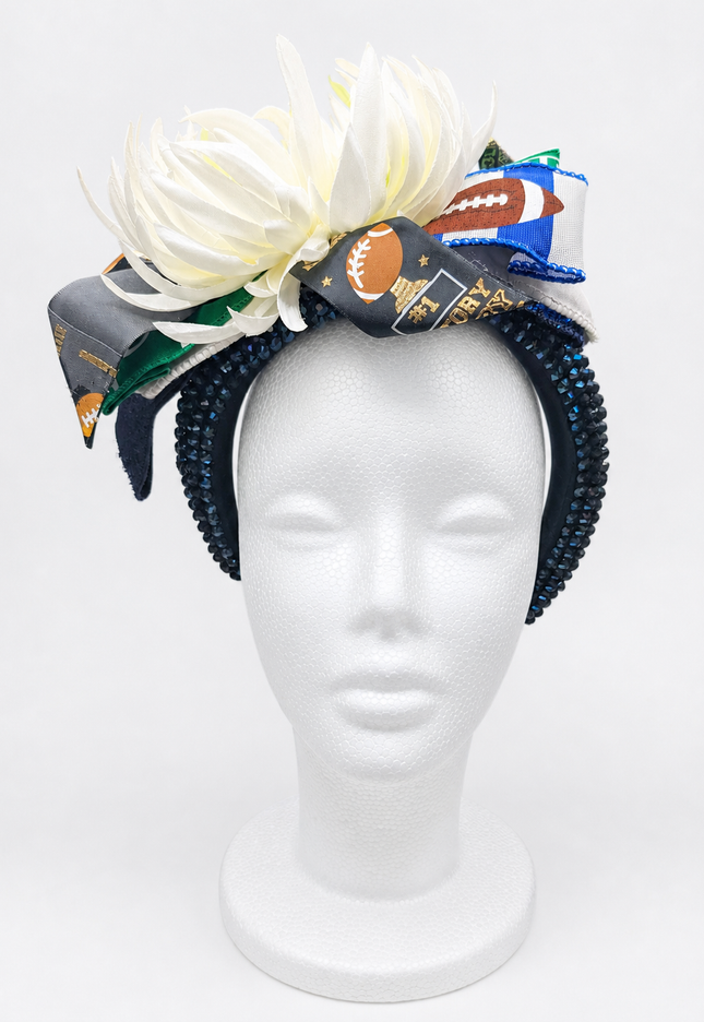 Gameday White Flower Blue Jewel Headband