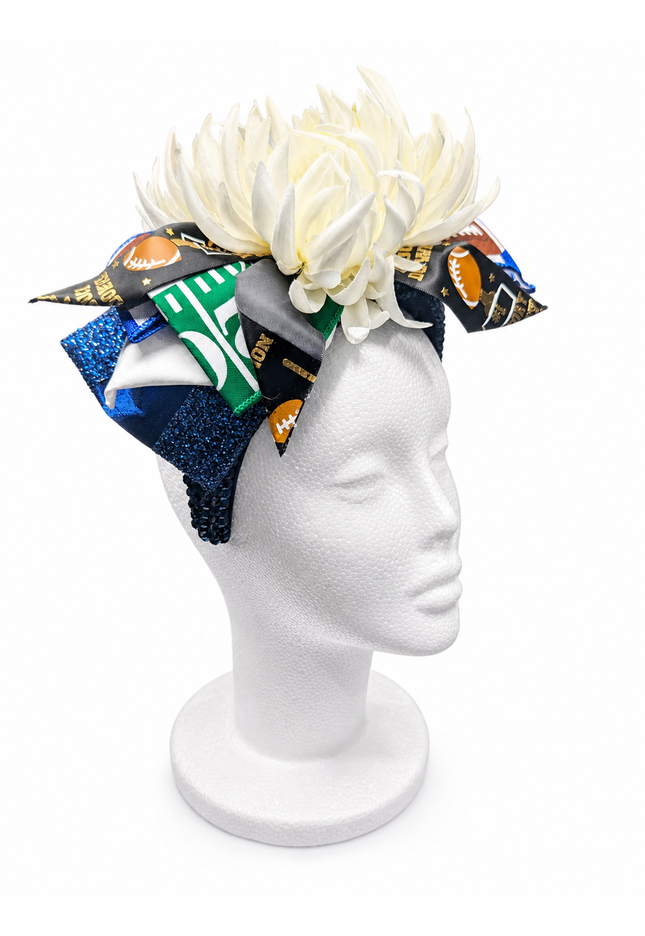 Gameday White Flower Blue Jewel Headband