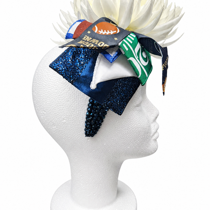 Gameday White Flower Blue Jewel Headband